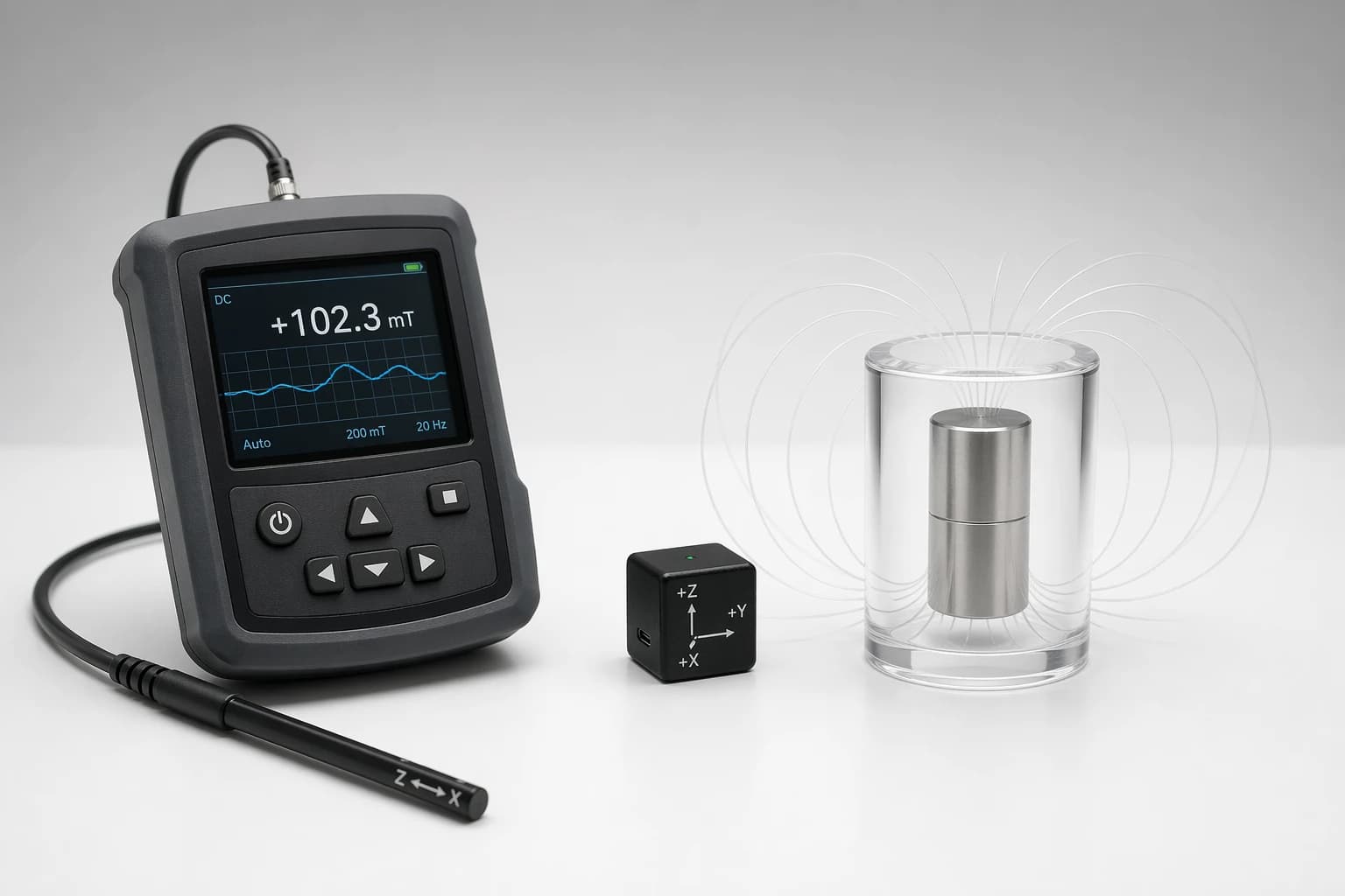 Gaussmeter, magnetic probe, and magnetic field standard