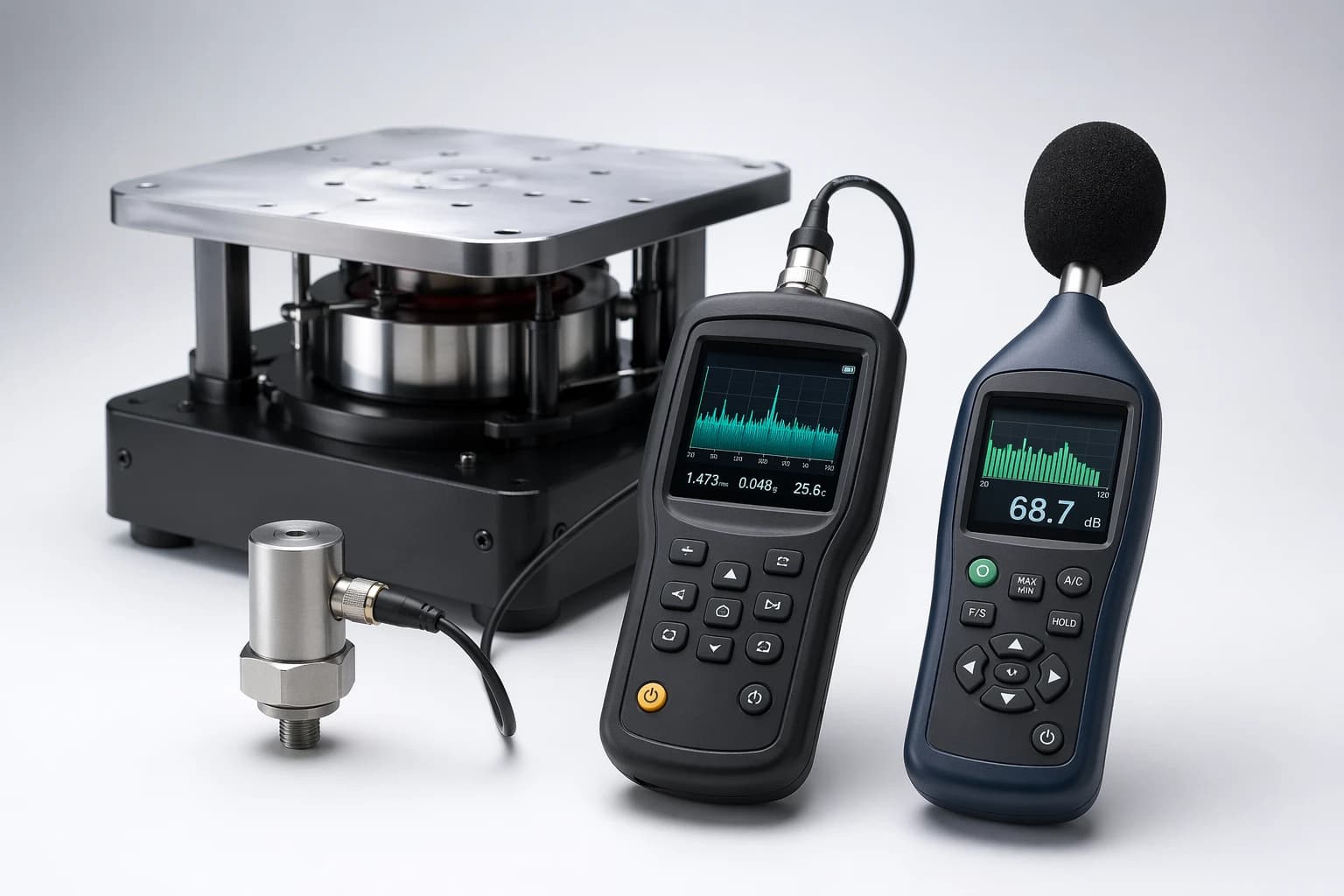 Vibration table, vibration meter, acoustic meter, and accelerometer