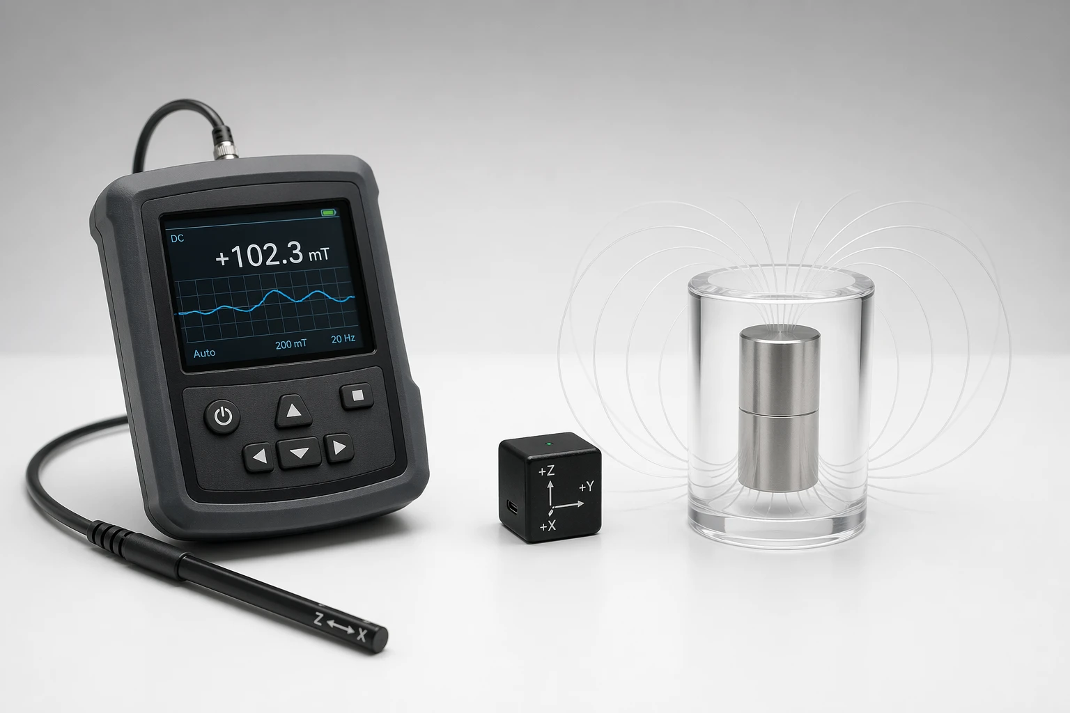 Gaussmeter, magnetic probe, and magnetic field standard