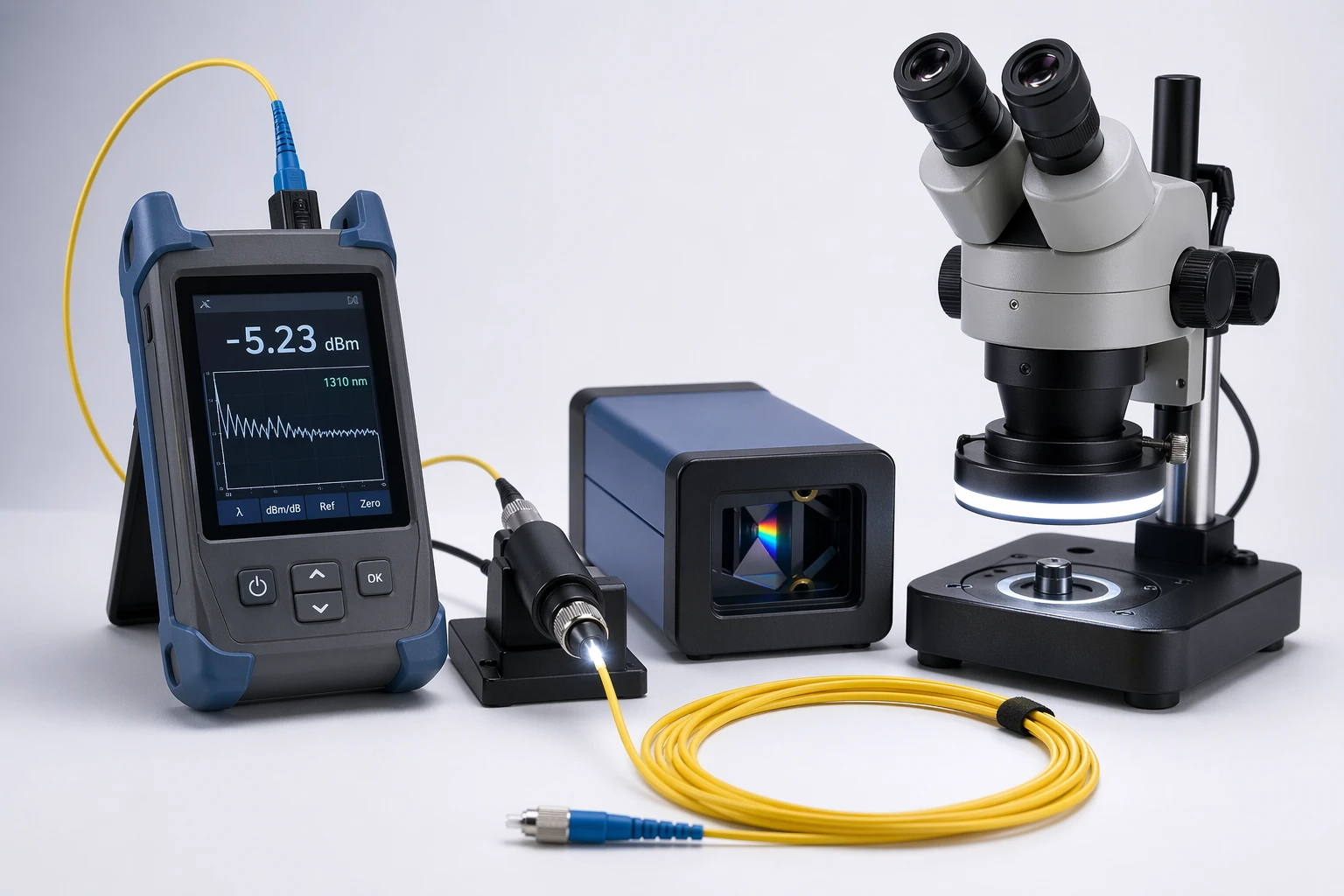 Optical power meter, microscope, fiber cable, and optical source