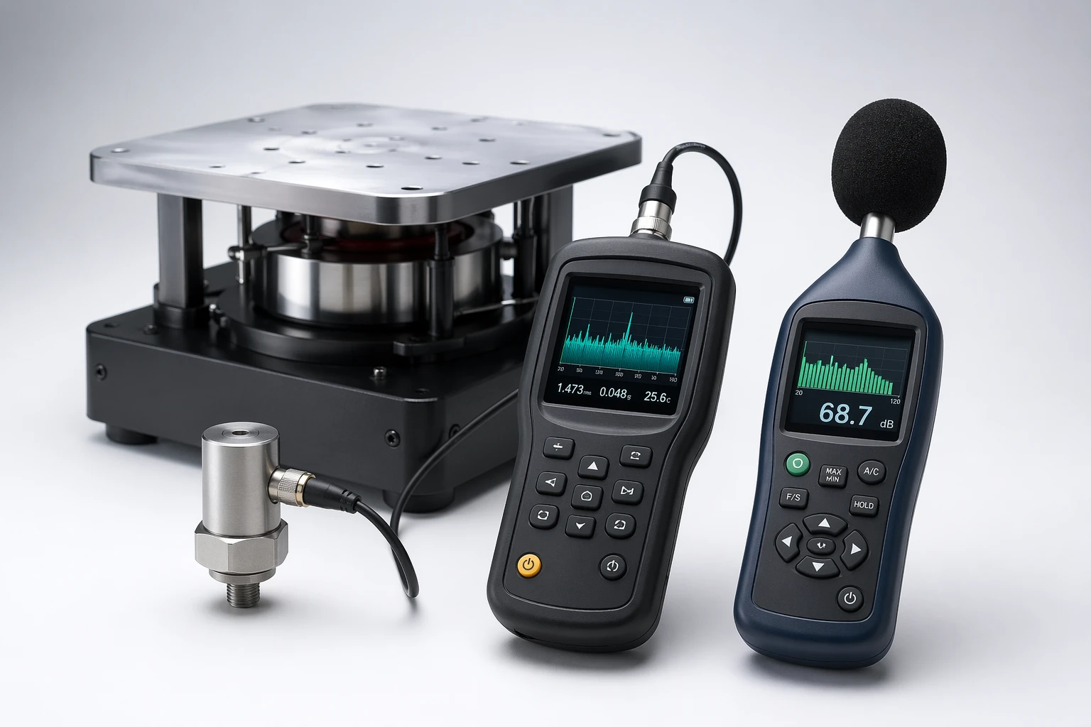 Vibration table, vibration meter, acoustic meter, and accelerometer